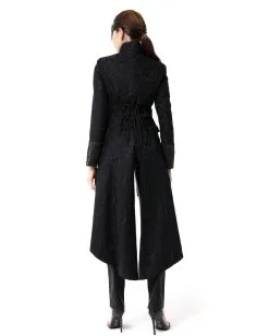 Schwarzer Gothic Damen-Langmantel Mit Spitze -Outlet-Horror-Shop schwarzer gothic damen langmantel black gothic long coat for woman gothic kleidung 54558 03
