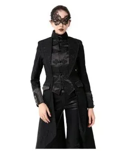 Schwarzer Gothic Damen-Langmantel Mit Spitze -Outlet-Horror-Shop schwarzer gothic damen langmantel black gothic long coat for woman gothic kleidung 54558 04