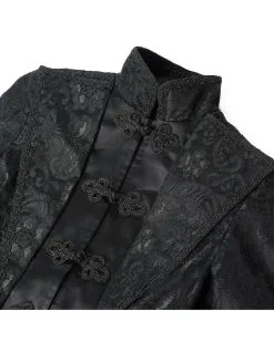 Schwarzer Gothic Damen-Langmantel Mit Spitze -Outlet-Horror-Shop schwarzer gothic damen langmantel black gothic long coat for woman gothic kleidung 54558 05