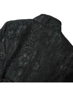 Schwarzer Gothic Damen-Langmantel Mit Spitze -Outlet-Horror-Shop schwarzer gothic damen langmantel black gothic long coat for woman gothic kleidung 54558 06