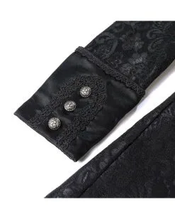 Schwarzer Gothic Damen-Langmantel Mit Spitze -Outlet-Horror-Shop schwarzer gothic damen langmantel black gothic long coat for woman gothic kleidung 54558 07