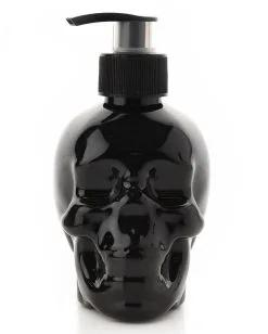 Schwarzer Totenkopf Seifenspender Mit Seife 300ml -Outlet-Horror-Shop schwarzer totenkopf seifenspender black skull hand soap dispenser totenschaedel gothic bad deko 53928 2
