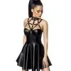 Schwarzes Harness Wetlook Minikleid 2 Schwarzes Harness Wetlook Minikleid -Outlet-Horror-Shop schwarzes harness wetlook minikleid black harness wetlook mini dress gothic mode fetish kleid 52581 01