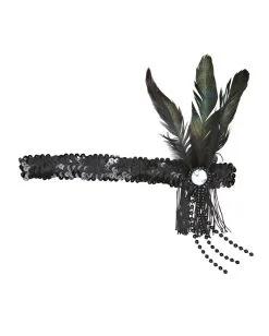 Flapper Stirnband Schwarz Mit Schwarzer Feder -Outlet-Horror-Shop schwarzes flapper stirnband mit schwarzer feder charleston headband 20er jahre mottoparty zubehoer 25600 02