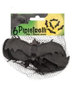 Schwarze Fledermäuse Im Netz 6 St. 13cm -Outlet-Horror-Shop sechs schwarze fledermaeuse im netz six black bats halloween dekoration 53161 02