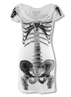 Skelett Shirtkleid Weiß -Outlet-Horror-Shop shirtkleid kreepsville skeleton tunic dress gothic kleid psychobilly kleid 660354a