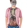 Skelett Eingeweide Kinder T-Shirt 1 Skelett Eingeweide Kinder T-Shirt -Outlet-Horror-Shop skelett oberkoerper shirt mit gedaermen karo hemd splatter look zombie shirt fuer kinder 28612