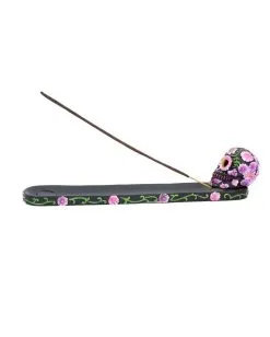 Sugar Skull Mit Flowers Räucherstäbchen Halter -Outlet-Horror-Shop sugar skull mit flowers raeucherstaebchen halter sugar skull with flowers incense burner 50735 03