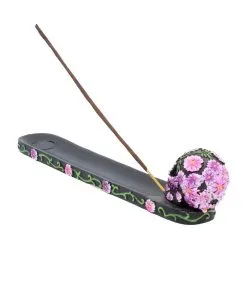 Sugar Skull Mit Flowers Räucherstäbchen Halter -Outlet-Horror-Shop sugar skull mit flowers raeucherstaebchen halter sugar skull with flowers incense burner 50735 04