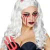 Teufelsbraut Perücke Weiß Mit Hörnern 2 Teufelsbraut Perücke Weiß Mit Hörnern -Outlet-Horror-Shop teufelsbraut und daemonen peruecke weiss mit hoernern devil queen wig white with horns halloween peruecken 39229