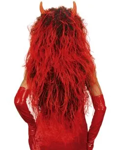 Teufelsweib Perücke -Outlet-Horror-Shop teufelsweib peruecke mit hoerner langhaarige teufelin peruecke 17149 02