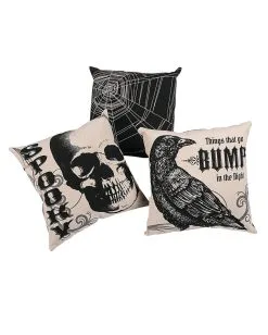 Vintage Halloween Kissen Mit Spinnennetz -Outlet-Horror-Shop vintage halloween kissen mit spinnennetz halloween homeware halloween pillow with spiderwebs gothic kissen 53662 02