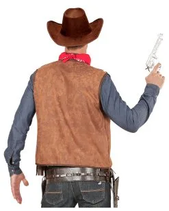 Cowboy Weste Wildleder-Look -Outlet-Horror-Shop western weste wildleder look mit fransen cowboy vest suede look cowboy kostuem 38517 02