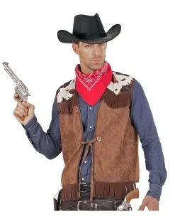 Cowboy Weste Wildleder-Look -Outlet-Horror-Shop western weste wildleder look mit fransen cowboy vest suede look cowboy kostuem 38517 03
